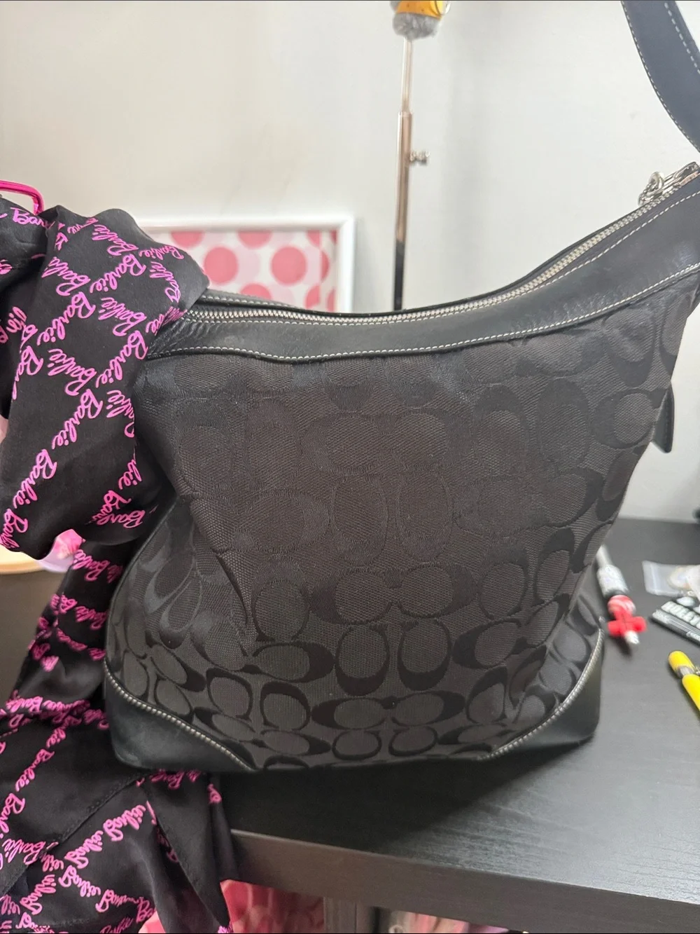 Coach Chelsea Vintage Black Signature Slim Jacquard Hobo Bag